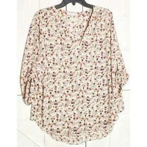 CHAS new york Women's Large V neck tunic floral blouse 100% polyester NEW
